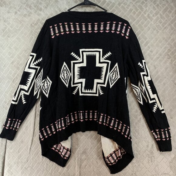 Allie & Rob Womens M Cardigan Sweater Black Aztec Print Geometric Open Front - Picture 12 of 16